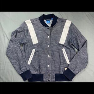 adidas Women's varsity Heather Navy Bomber Jacket with White Stripes